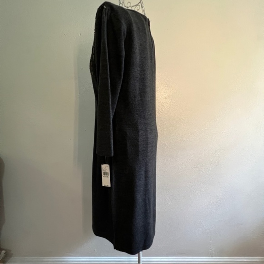 Ab Studio Long-Sleeved Gray Sweater Dress, Embellished Bodice. Sz M. Nwt. — image 4 of 8